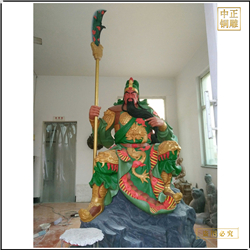 鑄銅關(guān)公 彩繪拿刀關(guān)公雕塑鑄造