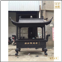 鑄銅關公 寺廟圓形四柱鑄銅香爐