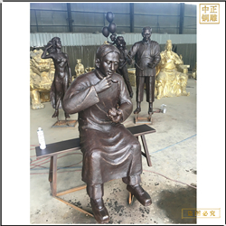 鑄銅關公 吃包子人物銅雕塑