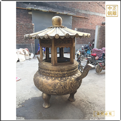 鑄銅關公 寺廟圓形香爐定做廠家