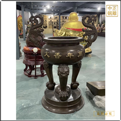 鑄銅關公 寺廟佛堂寺院圓形銅香爐