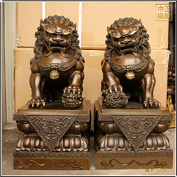 鑄銅關公 宮門銅獅子一對