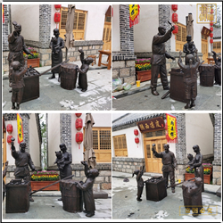 鑄銅關公 抱小孩買酒人物雕塑