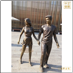 鑄銅關公 情侶手拉手銅雕塑