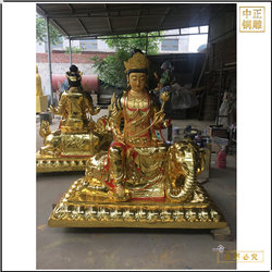 鑄銅關公 純銅鎏金文殊普賢銅像