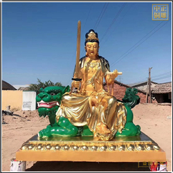 鑄銅關公 貼金文殊普賢銅佛像定做廠家