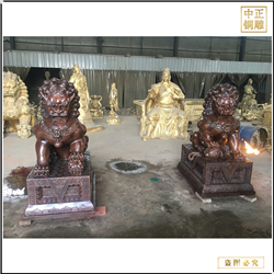 鑄銅關(guān)公 一對(duì)銅純?nèi)皤F銅獅子