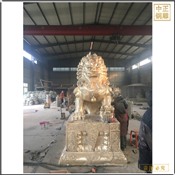 鑄銅關公 銅獅子踩球踩獅子擺件