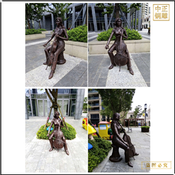 鑄銅關公 純銅拉琴人物銅雕塑制作