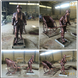 鑄銅關公 純銅景觀拉車人物雕塑