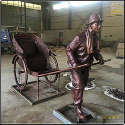 鑄銅關公 拉車人物景觀雕塑