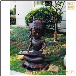鑄銅關公 小女孩彈鋼琴銅雕