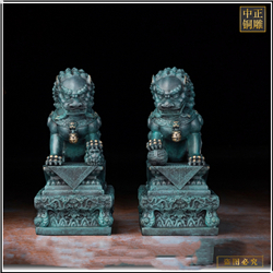 鑄銅關公 一對小型銅獅子雕塑擺件