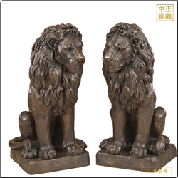 鑄銅關公 一對純銅獅子雕塑擺件
