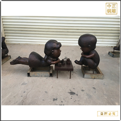 鑄銅關(guān)公 小孩玩積木銅雕塑