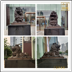 鑄銅關公 帶底座銅獅子銅雕