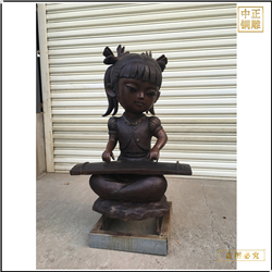 鑄銅關公 小女孩彈鋼琴銅雕塑