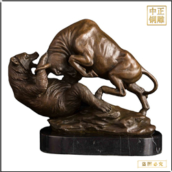 鑄銅關公 牛斗黑熊銅雕塑