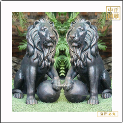 鑄銅關公 腳踩球銅獅子圖片