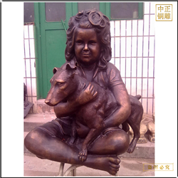 鑄銅關(guān)公 小型抱小狗銅雕塑鑄造