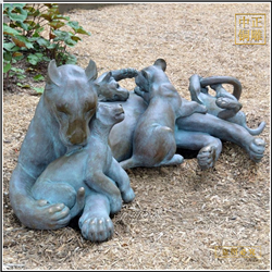 鑄銅關公 母子銅獅子