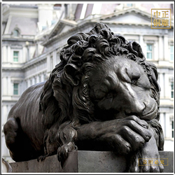 鑄銅關公 趴著西洋獅銅雕