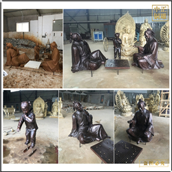 鑄銅關公 玩五子棋人物銅雕塑