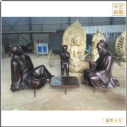 鑄銅關公 老人玩象棋銅雕塑