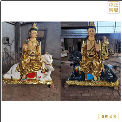 鑄銅關公 鎏金文殊普賢銅佛坐像