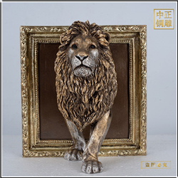 鑄銅關公 銅獅子頭擺件