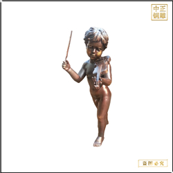 鑄銅關公 西方小孩彈小提琴銅雕塑