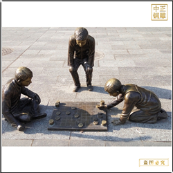 鑄銅關公 小孩下棋人物銅雕塑