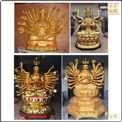 鑄銅關(guān)公 彩繪坐式千手千眼觀音佛像