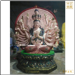 鑄銅關(guān)公 彩繪千手觀音菩薩銅像廠家