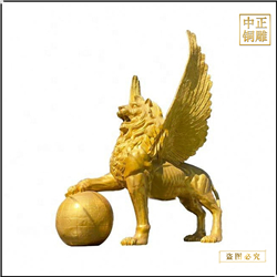 鑄銅關公 黃銅飛獅戲球銅雕