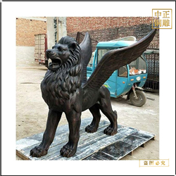 鑄銅關公 帶翅膀雄獅銅雕塑