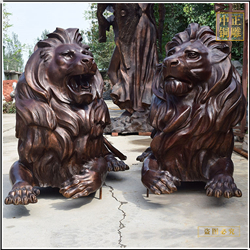 鑄銅關公 一對爬行大型銅獅子銅雕塑