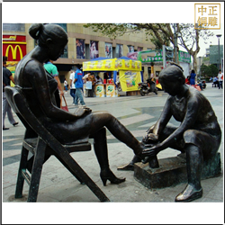 鑄銅關公 步行街擦鞋人物銅雕塑