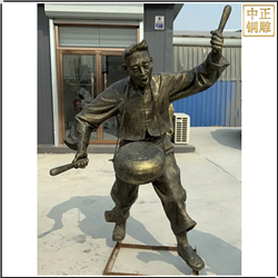 鑄銅關公 打鼓人物銅雕塑定制