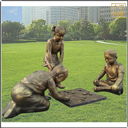 鑄銅關公 小孩玩象棋人物雕塑