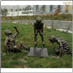 鑄銅關公 鑄銅小孩下棋童趣雕塑