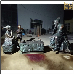 鑄銅關公 祖孫下棋民俗人物雕塑