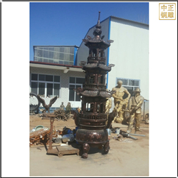 鑄銅關公 三層圓形銅香爐雕塑