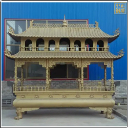 鑄銅關公 雙層方形銅香爐定制