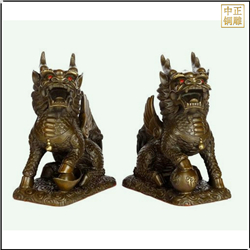 鑄銅關公 小型銅麒麟雕塑擺件