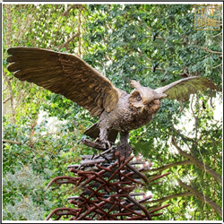 鑄銅關公 貓頭鷹銅雕塑