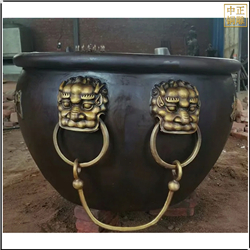 鑄銅關(guān)公 帶獅頭銅缸雕塑